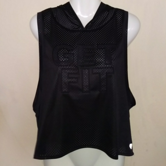 Black athletic mesh hooded workout tank top - Picture 3 of 5